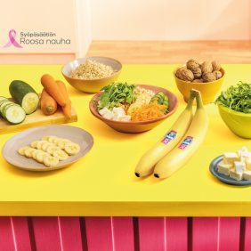 Ruskean Riisin Kulho Chiquita-banaanilla, Fetalla, Saksanpähkinöillä ja Rapeilla Vihanneksilla
