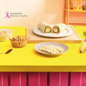 Täysjyväwrap Chiquita-banaanilla, Hummuksella ja Rapeilla Kikherneillä